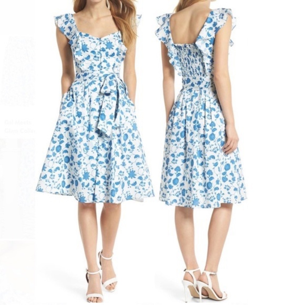 Gal Meets Glam Blue Floral Midi Dress